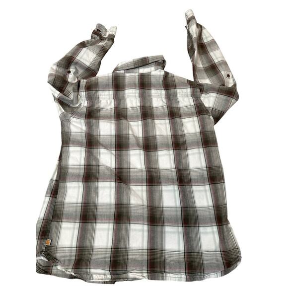 Carhartt women's button down plaid western cowgirl Rodeo cream/brown SZ SM 4/6 - Picture 3 of 8